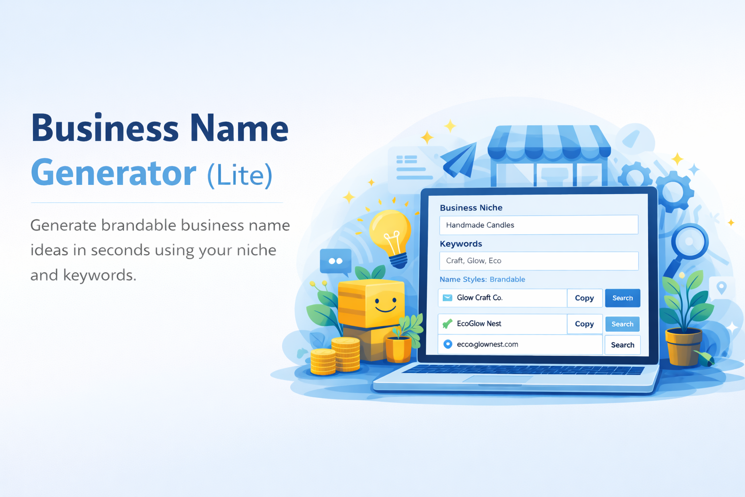 Business Name Generator illustration for branding and startup naming