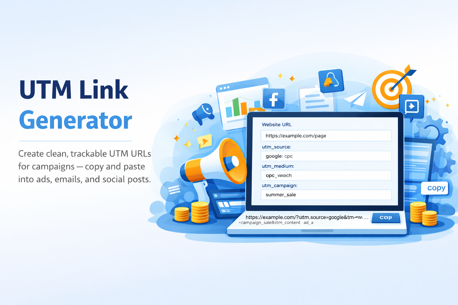 UTM Link Generator illustration for marketing campaign tracking